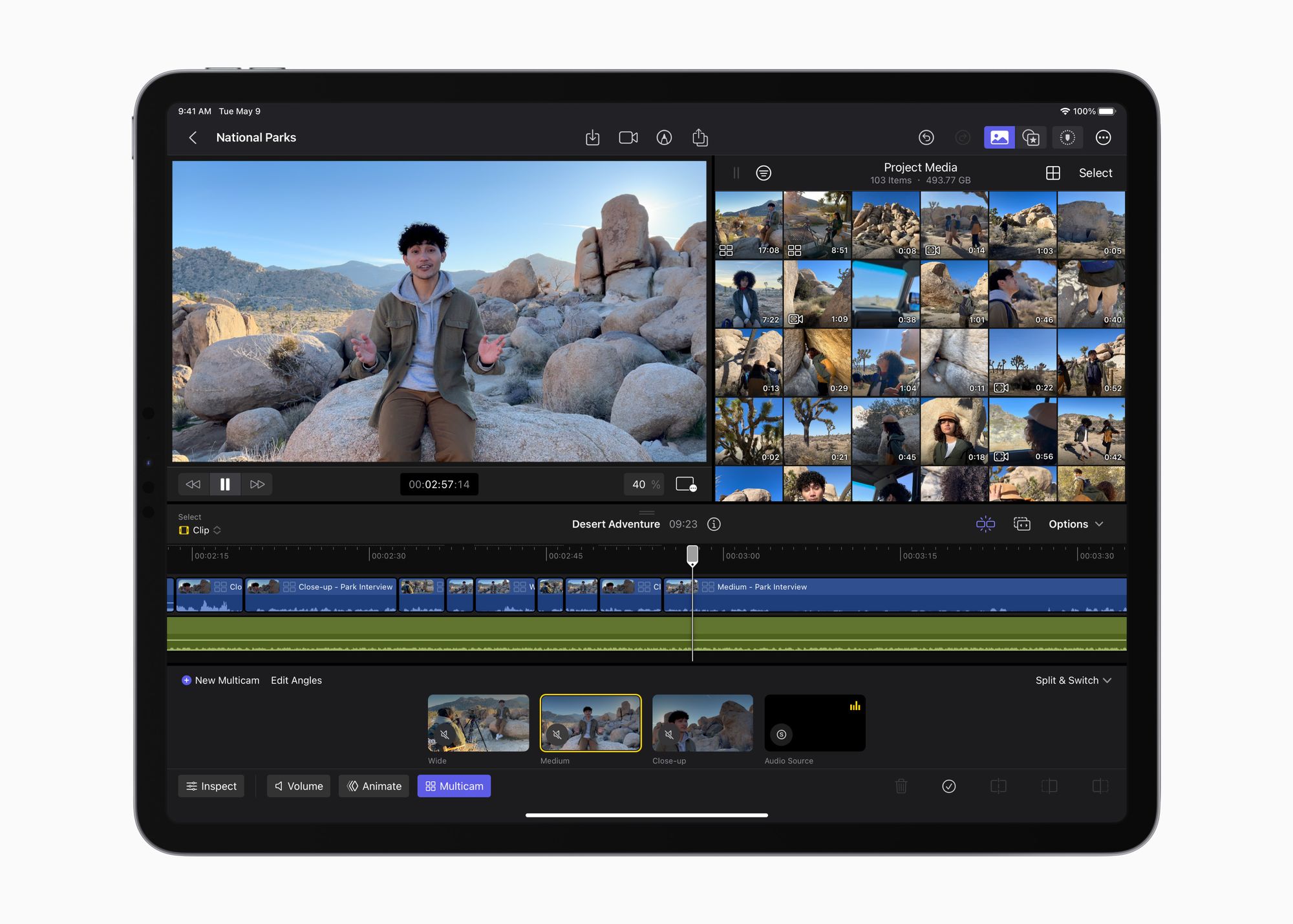 A screenshot showing the multicam editing on the iPad