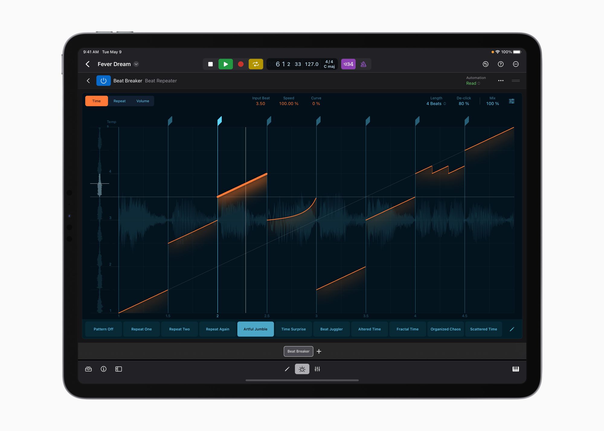 Screenshot of an iPad showing the new Beat Breaker in Logic Pro