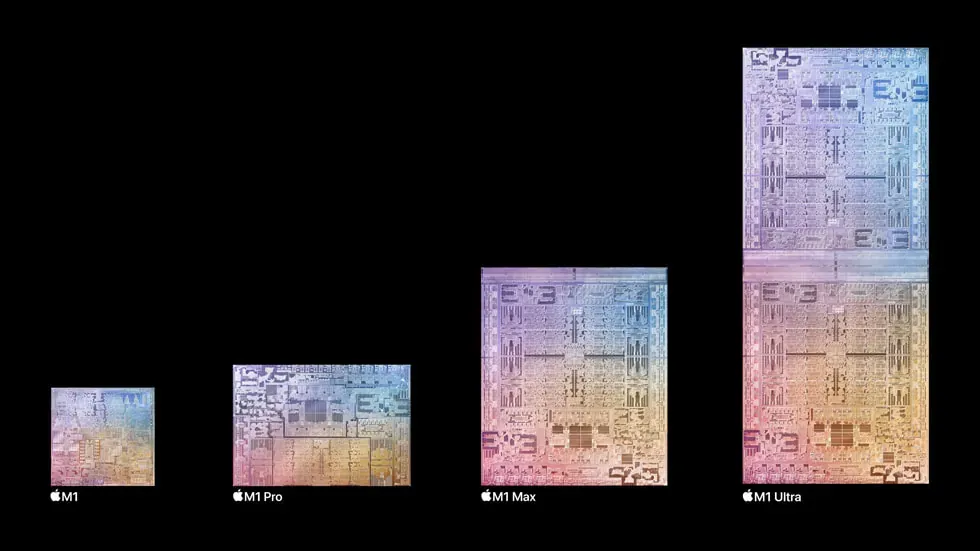 Graphic showing the different sizes of chips in the M1 family